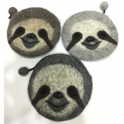 Felted Round Purse-Sloth Bear