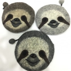 Felted Round Purse-Sloth Bear