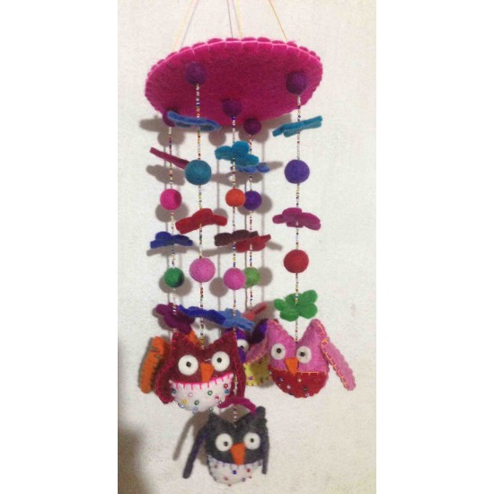 Felted Owls Mobile Hanger in Nepal