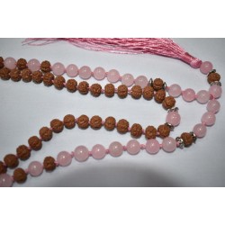 108 Beads Prayer long Necklace-rose quartz  and Rudraksha