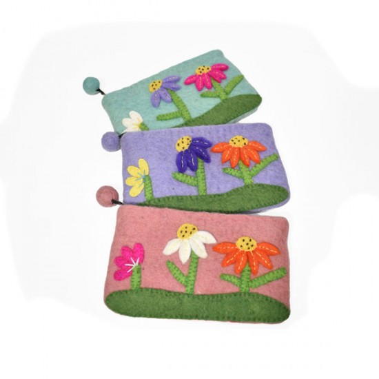 Felt long purse on flower design