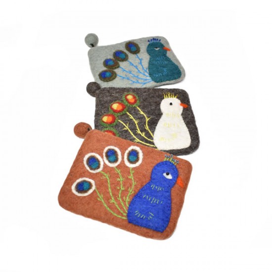 Peacock Felt Purse Hand made in Nepal