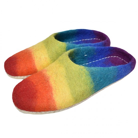 New Rainbow Felt slippers/Hand made in Nepal