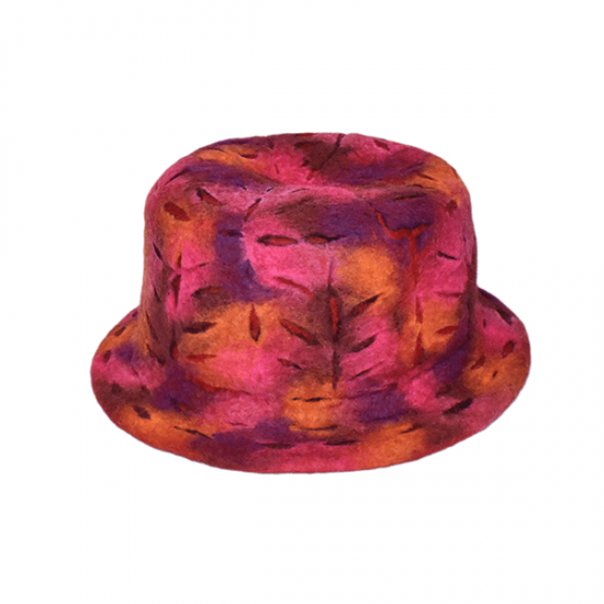 Free size Felt hat in tie die color with leaf cut design
