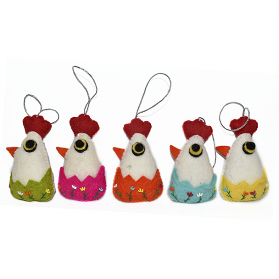 Felted chicken decorated with hand knitting with love/Fair made Easter products