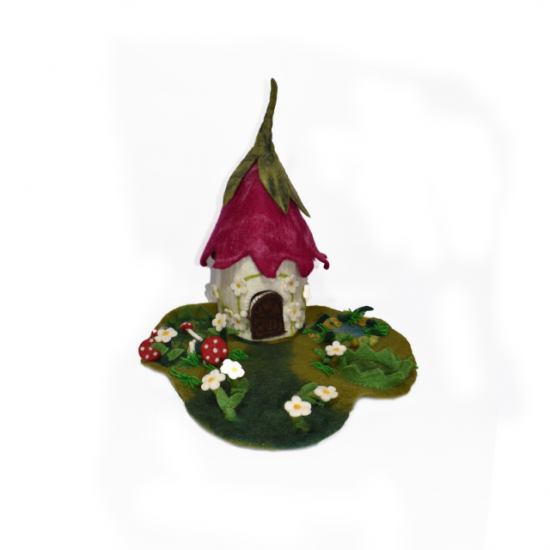 Big Felt Fairy house with flower as a Hat