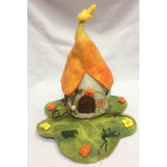 Orange Felt Fairy house hand made in Nepal